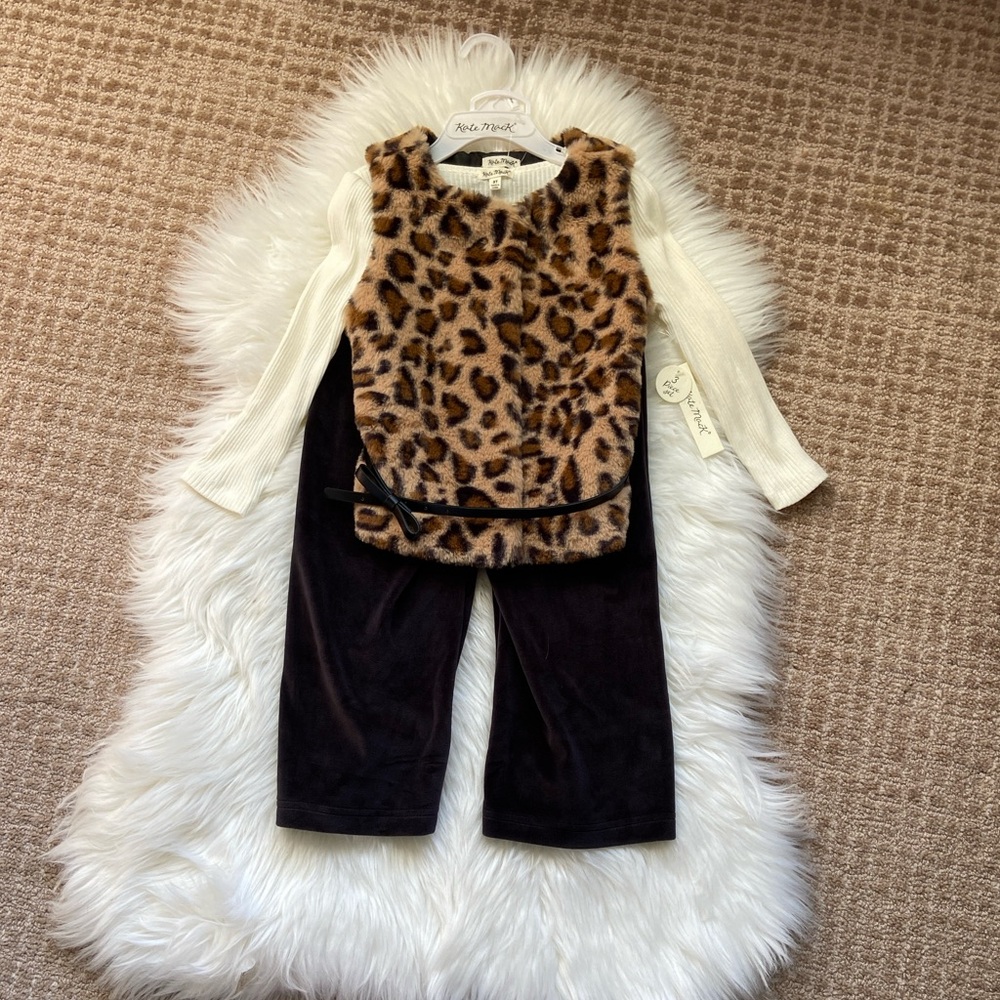 Kate Mack Girls Leopard Print Vest, Top and Pants - 3T